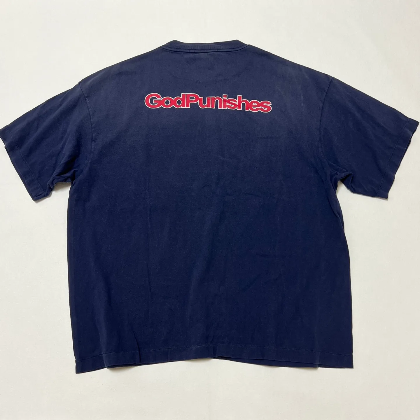 SAINT Mxxxxxx DEAD SAINT SS TEE/NAVY DEAD SAINT printed short sleeves God's Punishment TEE Washed blue S-XL Genuine consistent tube weaving without side seams High weight OE yarn fabric Assute dyeing Multiple horse fades Heavy wash water Worn holes Original consistent main mark/wash mark/little angel anti-counterfeiting mark